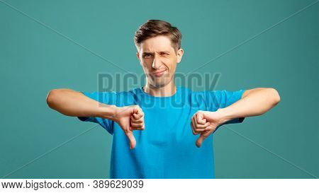 Blaming Male Portrait. Dislike Gesture. Loser Failure. Condemnation Shame. Bad Job. Disappointed Man