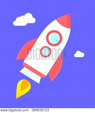 Launch Of Rocket Into Open Space Or Orbit. Engineering Tool, Inventory For Space Travels And Cosmos 
