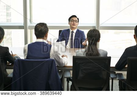 Over Confident Young Asian Business Person Talking Big In Front Of Hr Interviewers During Job Interv