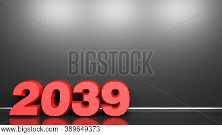 2039 Red Write At Black Glossy Wall Background - 3d Rendering Illustration