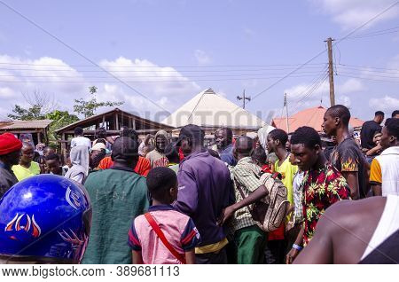 Lagos, Nigeria - October 12, 2020: Group Of Nigerian Youths Protesting Around The City About End Sar
