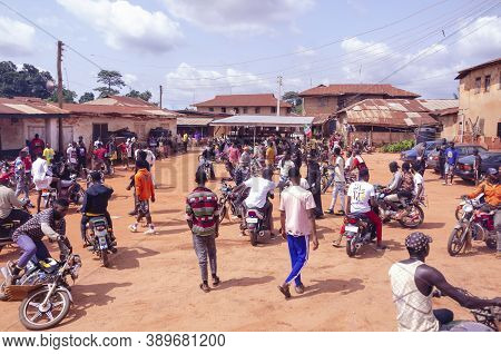 Lagos, Nigeria - October 12, 2020: Group Of Nigerian Youths Protesting Around The City About End Sar