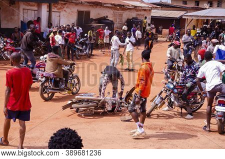 Lagos, Nigeria - October 12, 2020: Group Of Nigerian Youths Protesting Around The City About End Sar