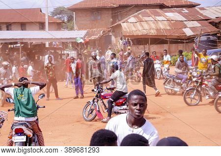 Lagos, Nigeria - October 12, 2020: Group Of Nigerian Youths Protesting Around The City About End Sar