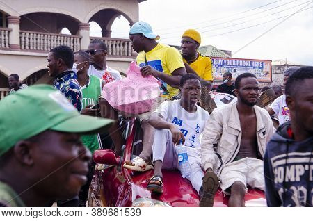 Lagos, Nigeria - October 12, 2020: Group Of Nigerian Youths Protesting Around The City About End Sar