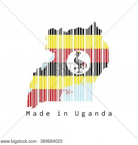 Barcode Set The Shape To Uganda Map Outline And The Color Of Uganda Flag On White Background, Text: 