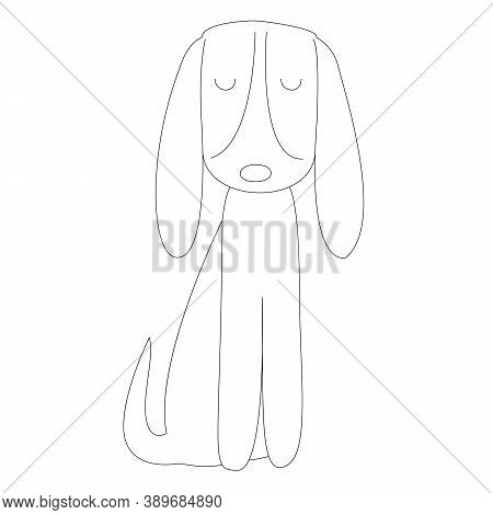 Vector Black And White Illustration Of A Sitting Dog Isolated On A White Background