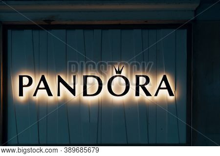 Pandora Brand Logo Of The Store. Pandora Is A Danish Jewellery Manufacturer And Retailer. Bergamo, I