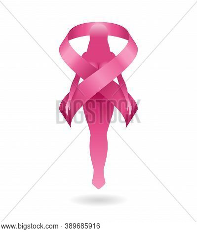 Womens Health Logo Template - Symmetrical Icon With Venus Symbol And Breast Cancer Ribbon - Isolated