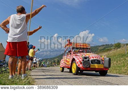 Revel, France, September 15, 2020 : Spectators And Advertsing Caravan On The Tour De France Roads. T