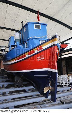 Istanbul, Turkey - September 20, 2020: Tekel 15 Cargo Ship In Rahmi M. Koc Industrial Museum. Koc Mu