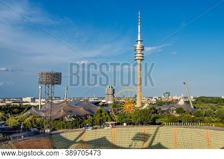 Munich, Germany. The Olympiaturm Has An Overall Height Of 291 M And A Weight Of 52,500 Tonnes. At A 