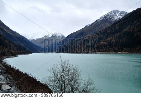 Landscape Of Gepatsch Stausee Reservoir And Vernagt-stausee Lake With Alps Mountain In Kaunertaler G