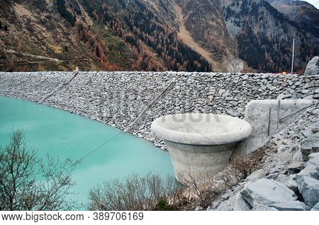 Landscape Of Gepatsch Stausee Reservoir And Vernagt-stausee Lake With Alps Mountain In Kaunertaler G