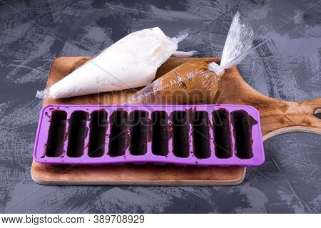 Step By Step Recipe To Make Glazed Cottage Cheese Bars. Thicken Chocolate Glaze In Silicon Mould, Cu