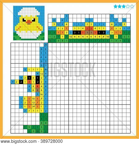Chick With Egg. Colorful Japanese Crossword With Answer. Color By Numbers. Coloring Book For Kids. N