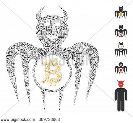 Dash Mosaic Based On Bitcoin Happy Spectre Devil Icon. Mosaic Vector Bitcoin Happy Spectre Devil Is 