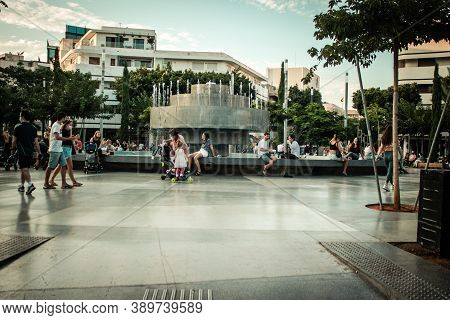 Tel Aviv Israel October 13, 2020 View Of Unidentified Israeli People Sitting In Dizengoff Circus, An