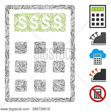 Dash Mosaic Based On Book-keeping Calculator Icon. Mosaic Vector Book-keeping Calculator Is Formed W
