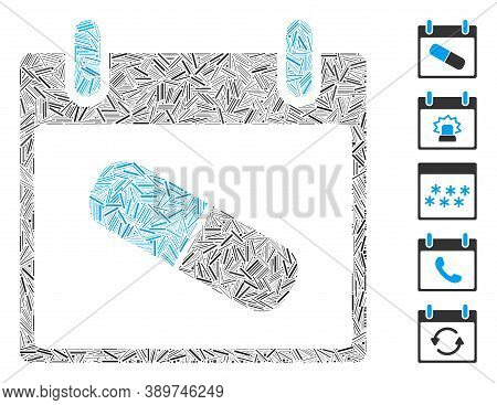 Line Mosaic Based On Drugs Pill Calendar Day Icon. Mosaic Vector Drugs Pill Calendar Day Is Formed W