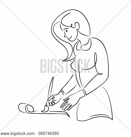 Young Woman Artist Paints A Picture With A Brush On Canvas, Painting Creativity. Continuous Single L