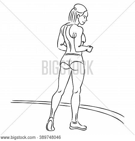 Young Woman Athlete, Girl Athletics In Sports Uniform. Continuous Single Line.flat Sketch Line Desig