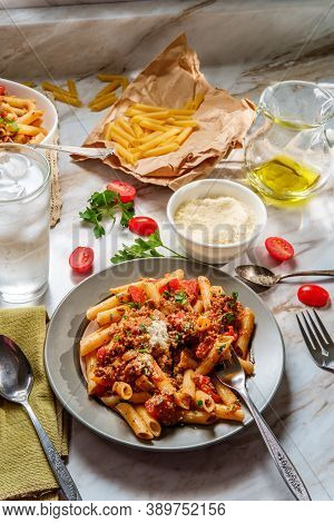 Authentic Italian Dinner Penne Ragu Alla Bolognese