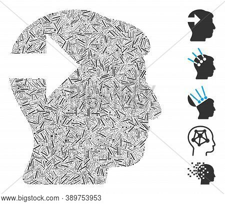 Hatch Mosaic Based On Head Plug-in Arrow Icon. Mosaic Vector Head Plug-in Arrow Is Designed With Ran