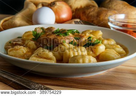 Hungarian Chicken Paprikash With Gnocchi Potato Dumplings And Basil