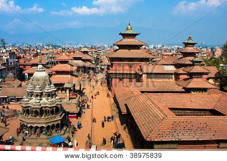 Pohled na Durbar náměstí Kathmandu, Nepál.