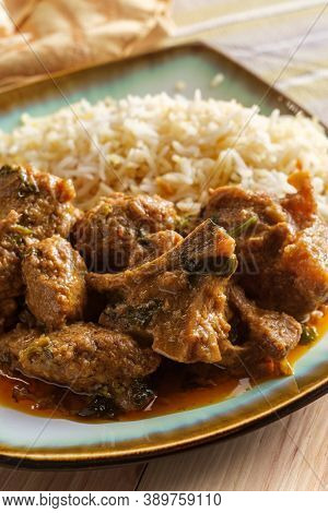 Authentic Indian Goat Korma Curry With Jasmine Rice