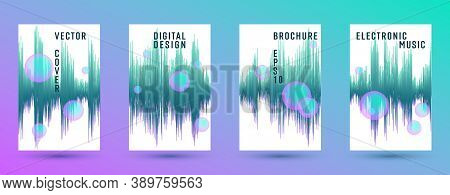 Music Covers Set With Dj Equalizer Background.  Abstract Audio Record Amplitude.  Distorted Sound Wa