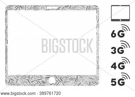 Line Mosaic Based On Mobile Tablet Icon. Mosaic Vector Mobile Tablet Is Composed With Random Line El