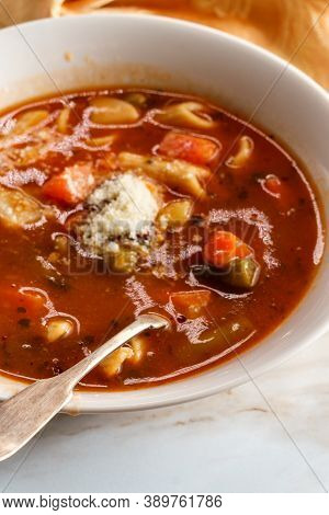 Hearty Italian Minestrone Soup With Penne Rigate Pasta