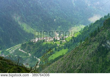 Mountain Landscape At Summer Along The Road To Colle Santa Lucia, Dolomites, Belluno Province, Venet