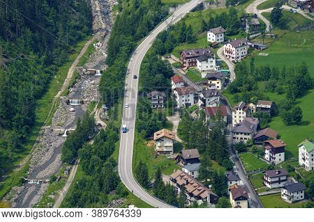 Mountain Landscape At Summer Along The Road To Colle Santa Lucia, Dolomites, Belluno Province, Venet