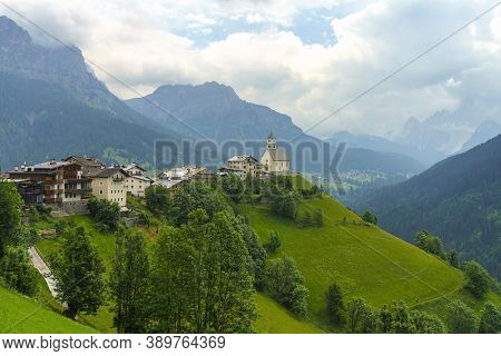 Mountain Landscape At Summer Along The Road To Colle Santa Lucia, Dolomites, Belluno Province, Venet