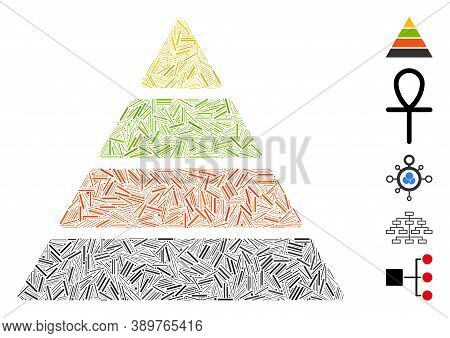 Line Mosaic Based On Pyramid Icon. Mosaic Vector Pyramid Is Designed With Random Line Dots. Bonus Ic
