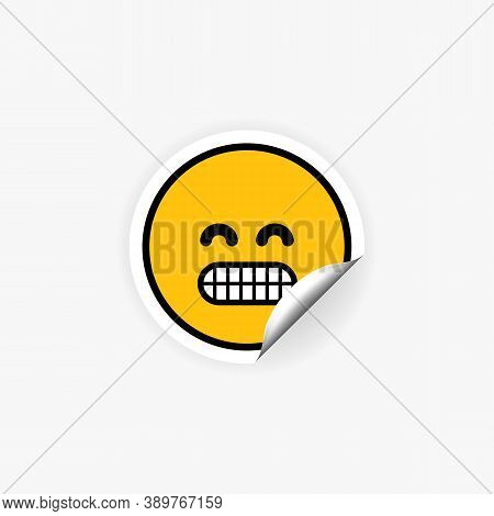 Emoji Sticker With Teeth. Mood. Nervousness. Vector Eps 10. Isolated On White Background