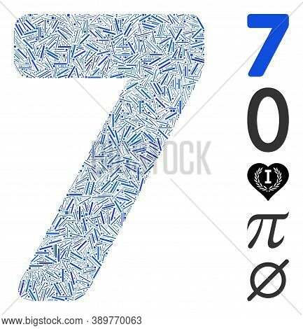 Line Mosaic Based On 7 Digit Icon. Mosaic Vector 7 Digit Is Formed With Randomized Line Items. Bonus
