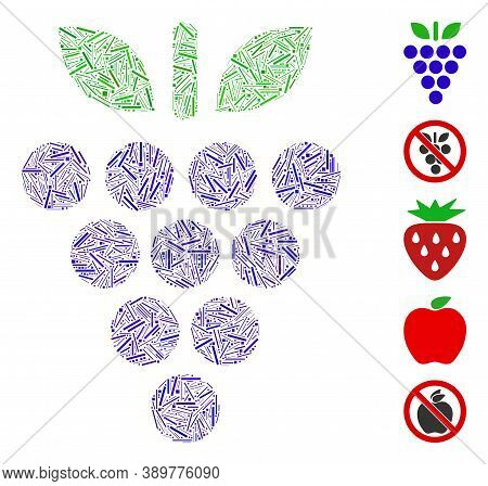Dash Mosaic Based On Grapes Icon. Mosaic Vector Grapes Is Created With Scattered Dash Items. Bonus I