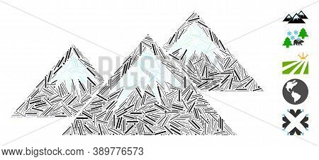 Line Mosaic Based On Icecap Mountains Icon. Mosaic Vector Icecap Mountains Is Formed With Randomized