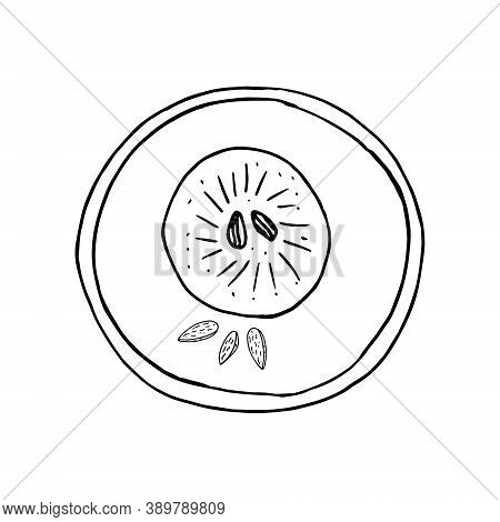 Traditional Indian Sweets Sandesh On A Plate Sketch Hand Drawn Vector Doodle Icon, Monochrome, Minim