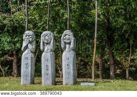 Chilgapsan, South Korea; October 2, 2020: For Editorial Use Only. Speak No Evil, Hear No Evil, See N