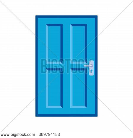 Four Panel Door Flat Icon, Vector Sign, Blue Door With Handle Colorful Pictogram Isolated On White. 
