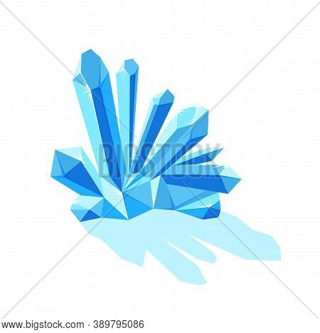 Ice Crystals With Shade. Crystal Druse Made Of Ice Or Blue Mineral Isolated In White Background. Vec