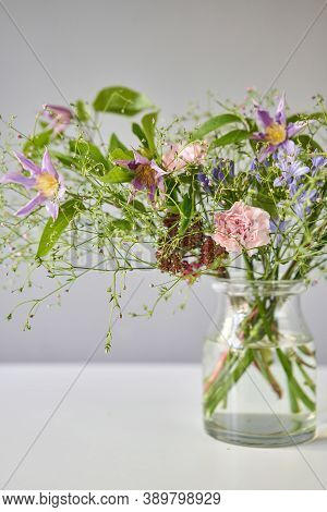 Bouquet 006, Step By Step Installation Of Flowers In A Vase. Flowers Bunch, Set For Home. Fresh Cut 