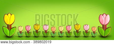 Gingerbread Cookies In The Shape Of A Tulip. Floral Background With Copy-space.