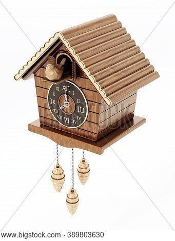 Vintage Cuckoo Clock Isolated On White Background. 3d Illustration.
