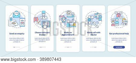 Telemedical Consultation Steps Onboarding Mobile App Page Screen With Concepts. Remote Medicine Walk